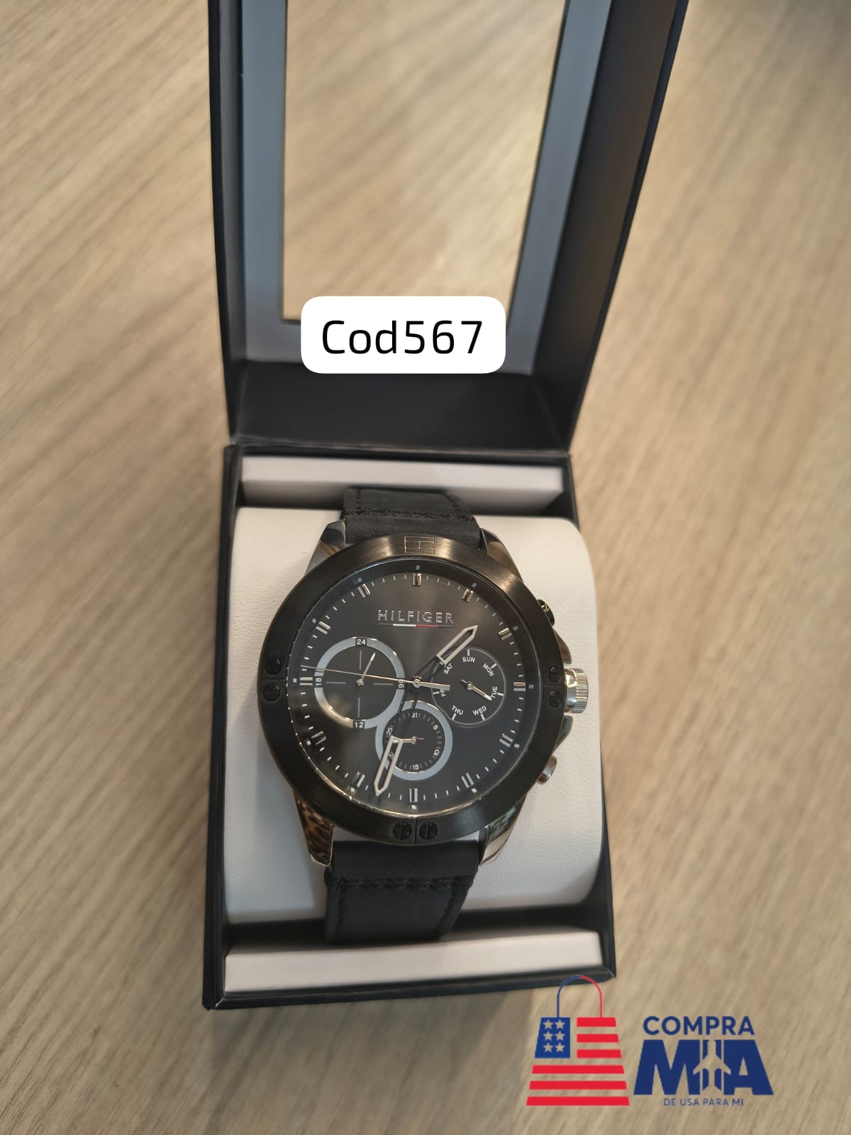 RELOJ TH DE CUERO AZUL CON ESFERA PLATEADO CON NEGRO