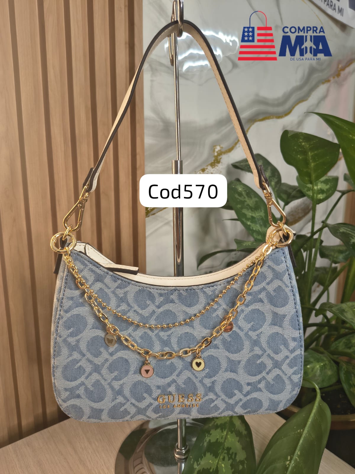 BAGUETTE DENIM CON BLANCO CON CHARMS 