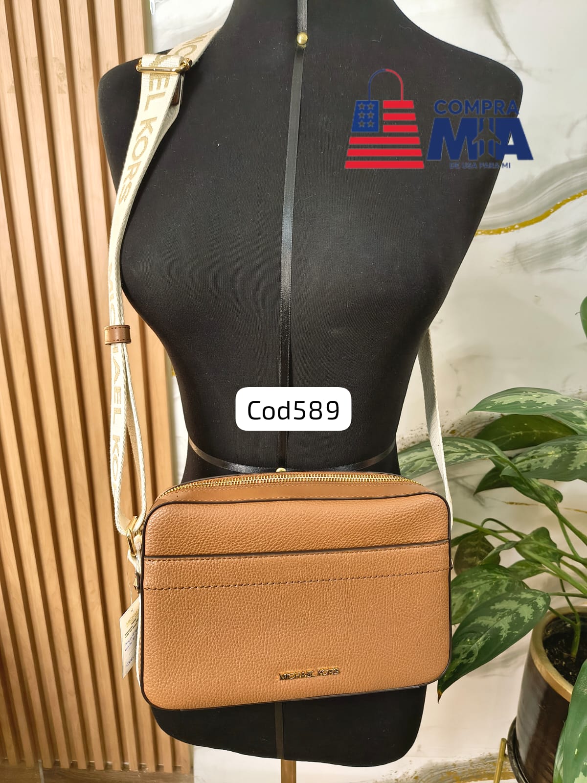 CROSSBODY DENIM COLOR CAMEL CON NEGRA