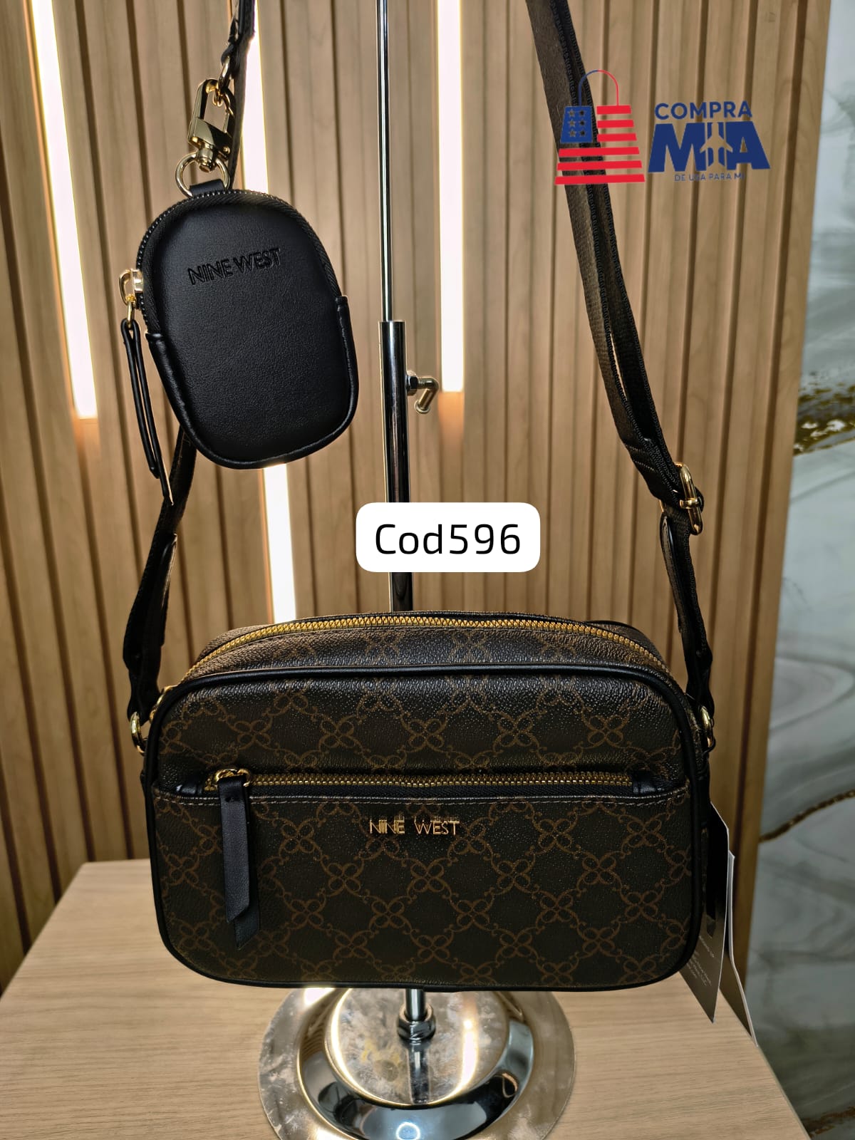 CROSSBODY NEGRO CON MARRON CON MONEDERO