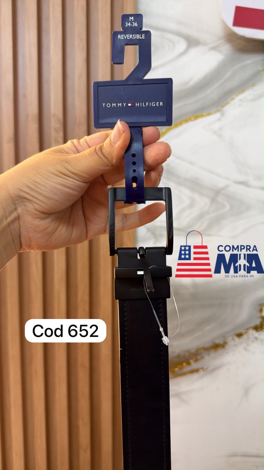 Correa Th Tommy negra con hebilla negra Talla M