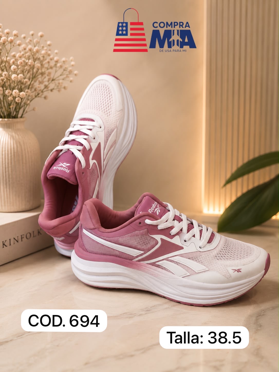 ZAPATILLA BLANCA CON ROSADA REEBOK 38.5