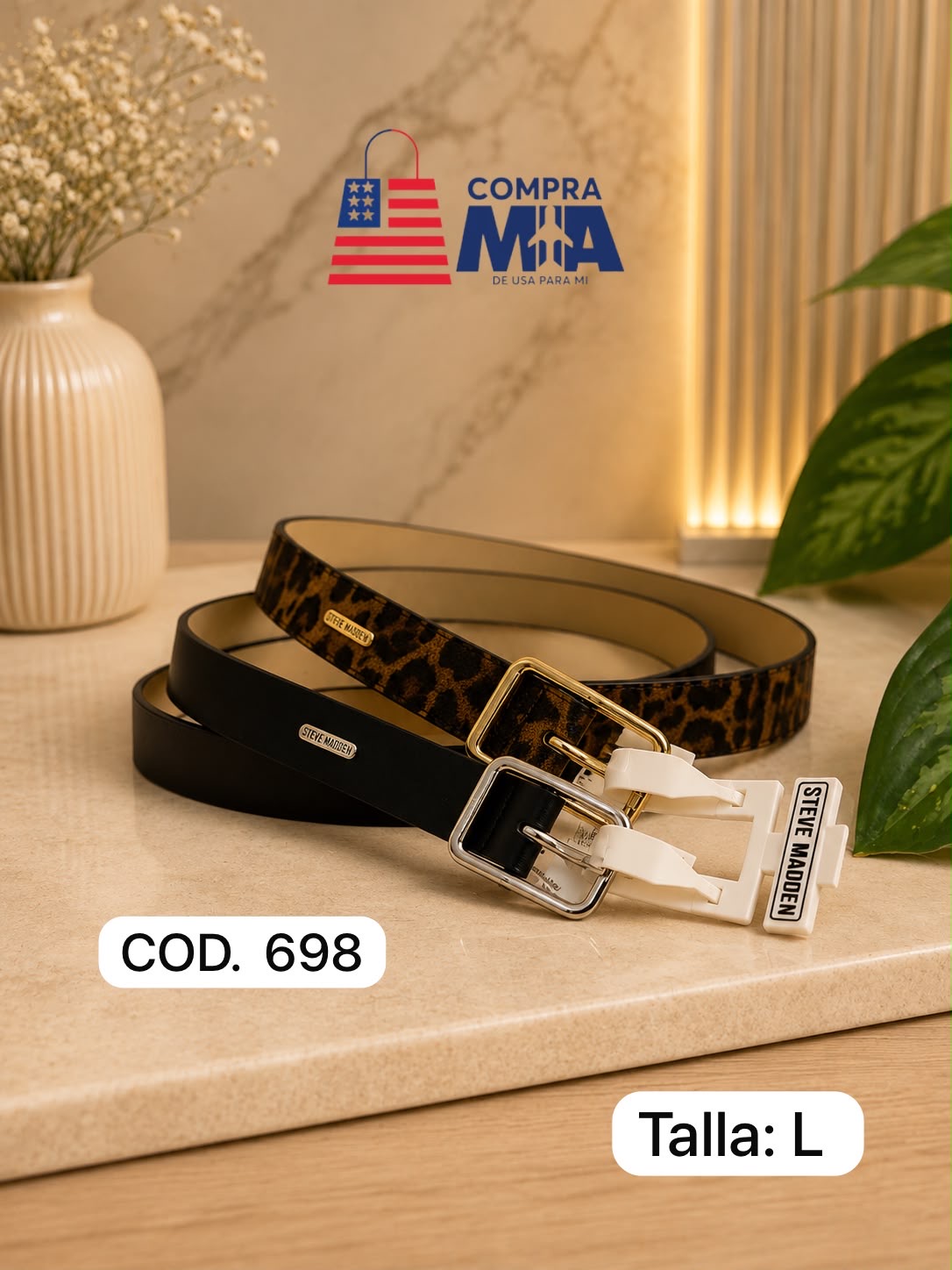 CORREA DOBLE ANIMAL PRINT Y NEGRO L SM