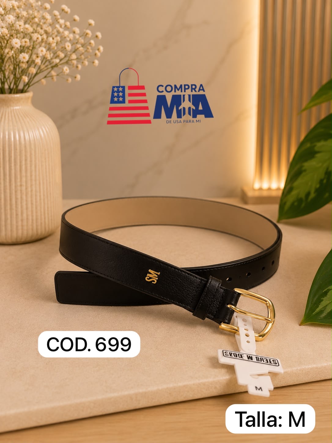 correa negra sm hebilla dorada M