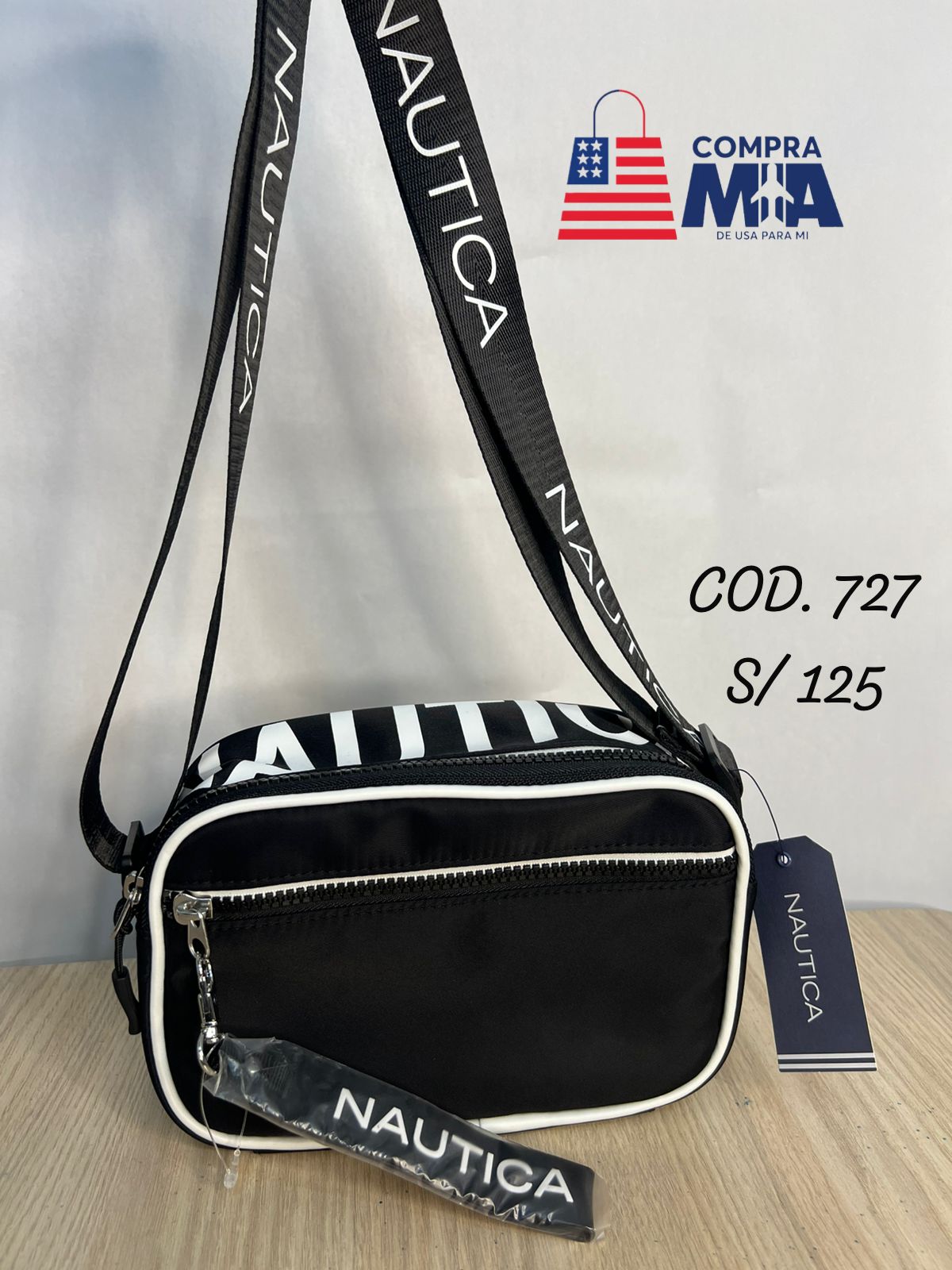 Bolso Nautica Negro con blanco Nylon