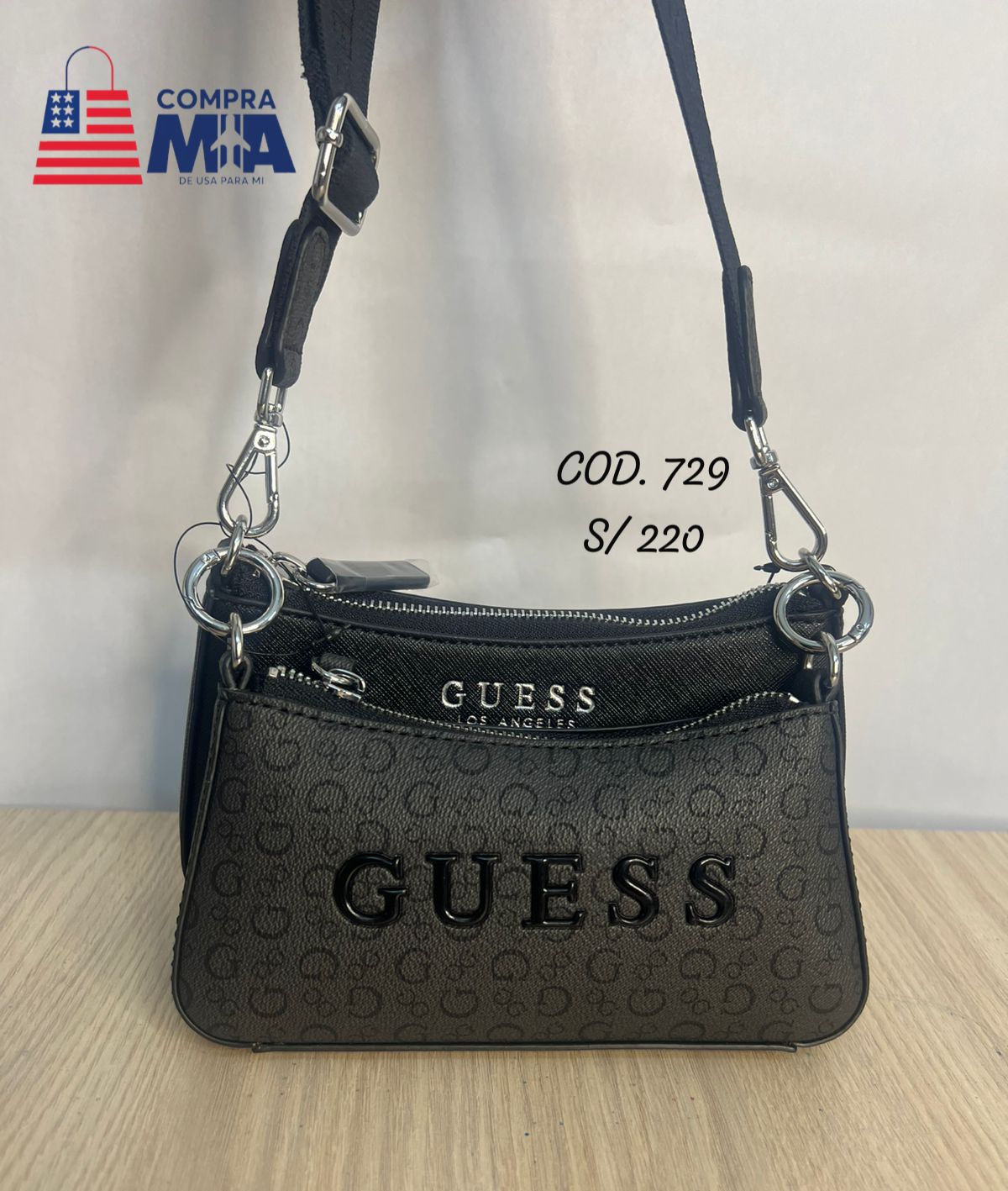 Crossbody Negro Guess Doble bolso chico