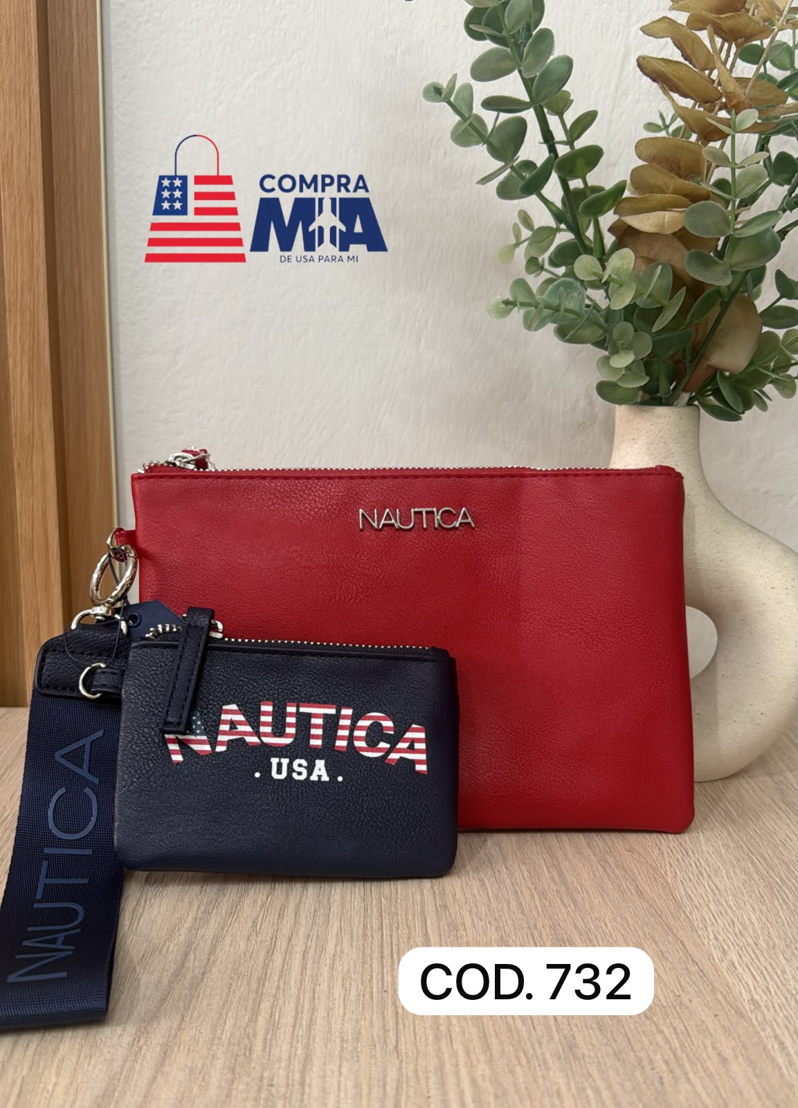 Monedero con muñequera roja con azul Nautica