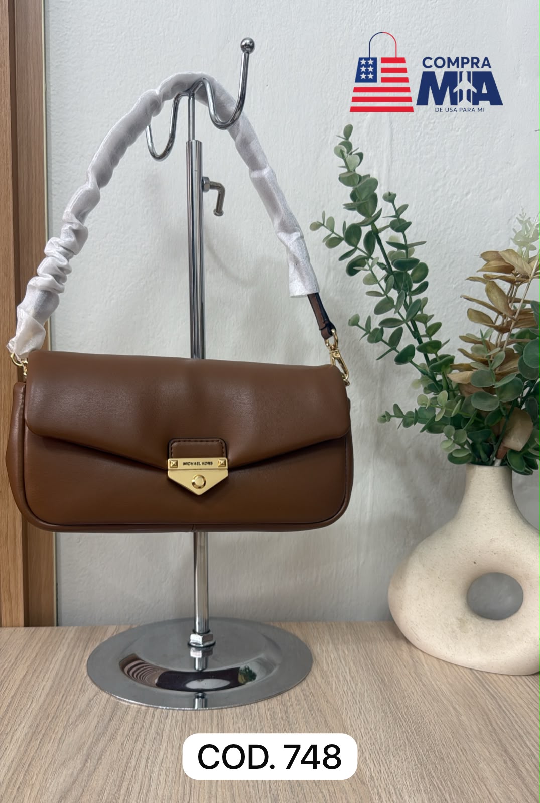 crossbody marron con dorado