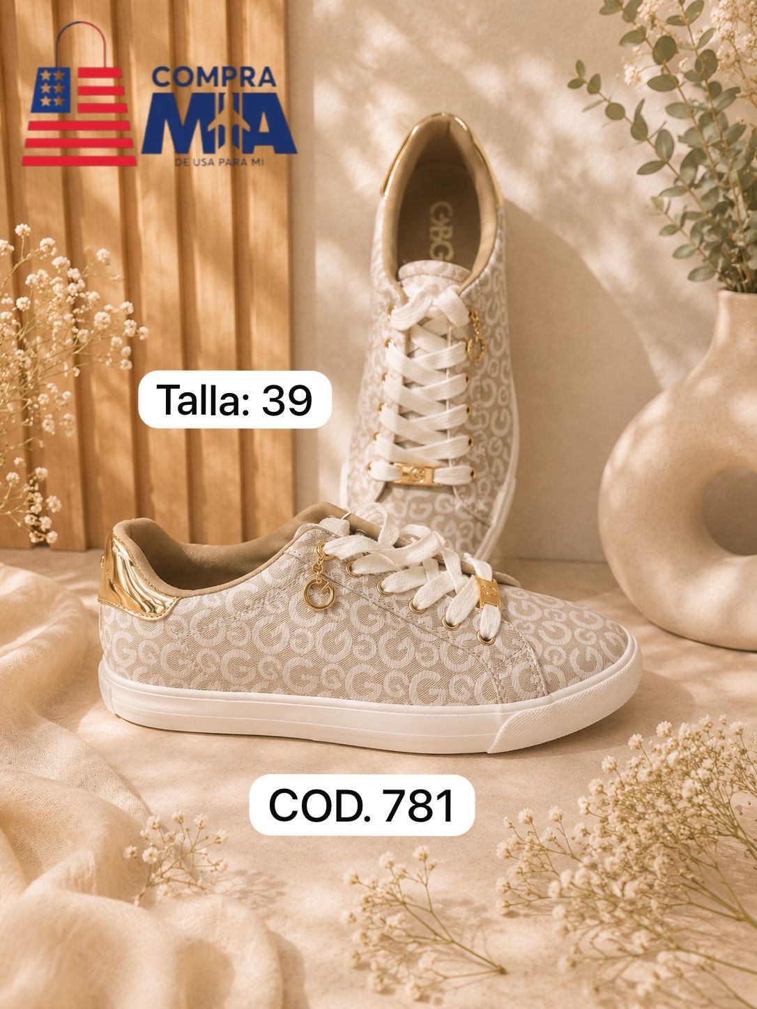 ZAPATILLA GUESS BLANCO CON BEIGE TALLA 38