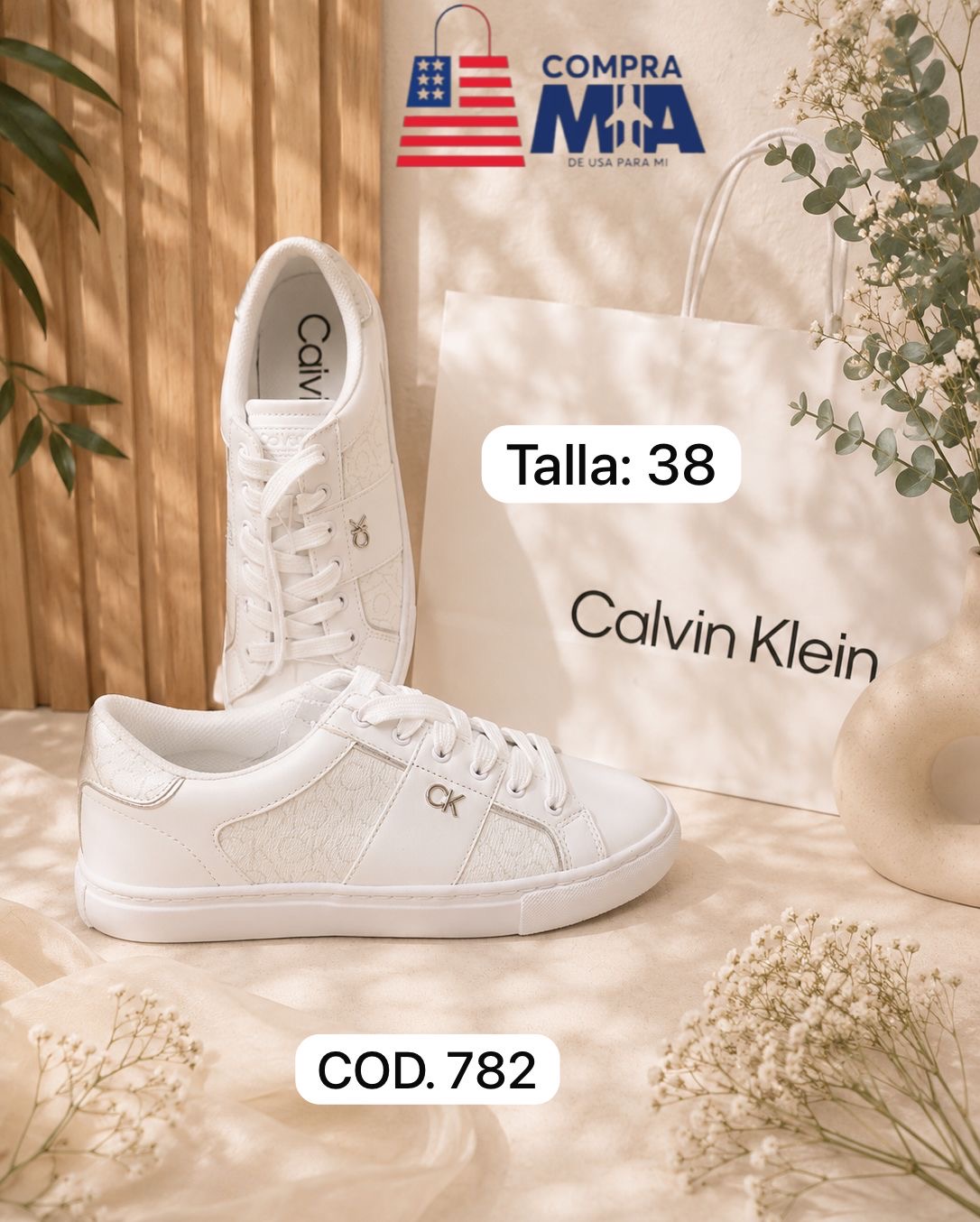 ZAPATILLA CK BLANCO CON PLATEADO 38