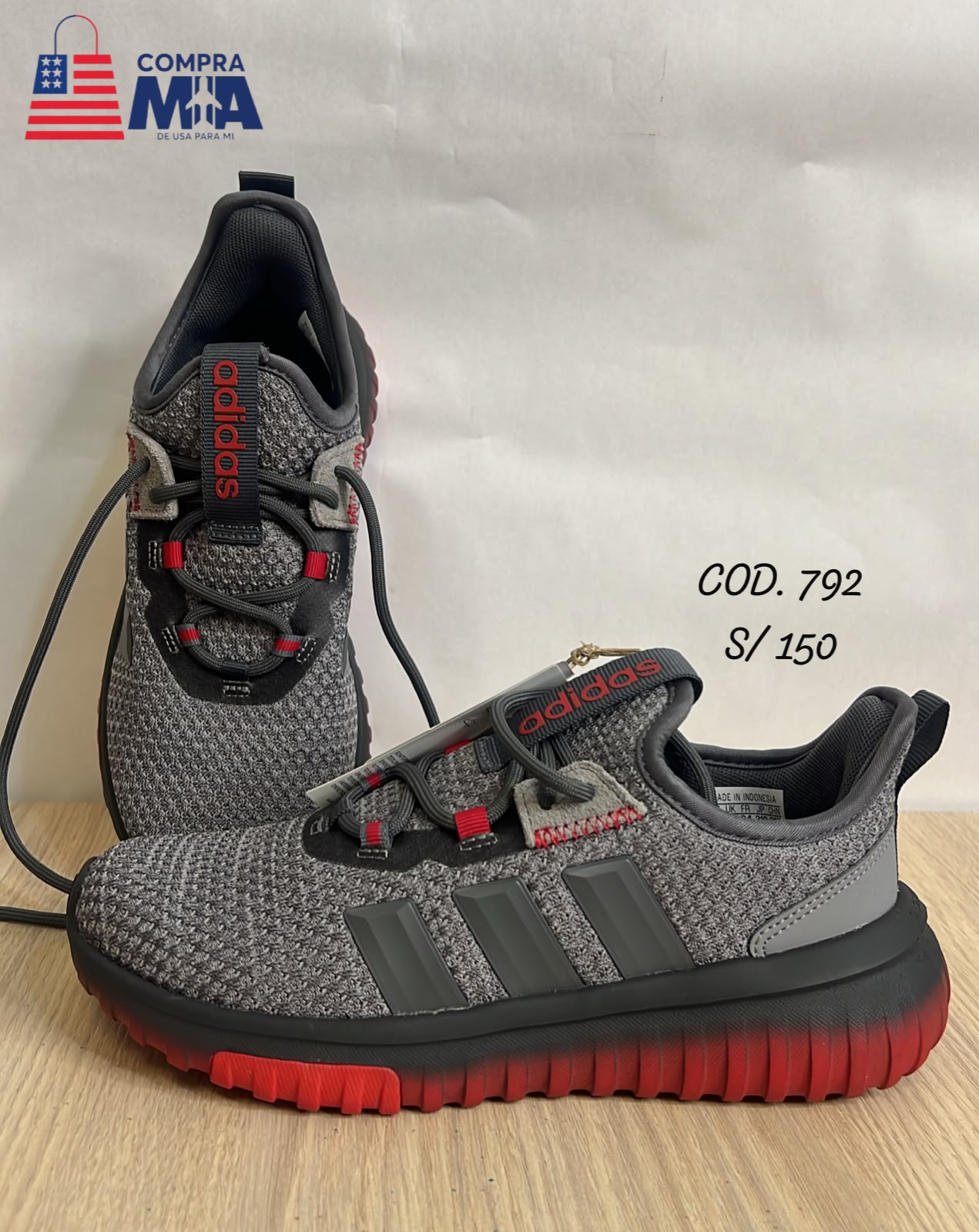 zapatilla niño tela gris con rojo y sulela color rojo talla 34