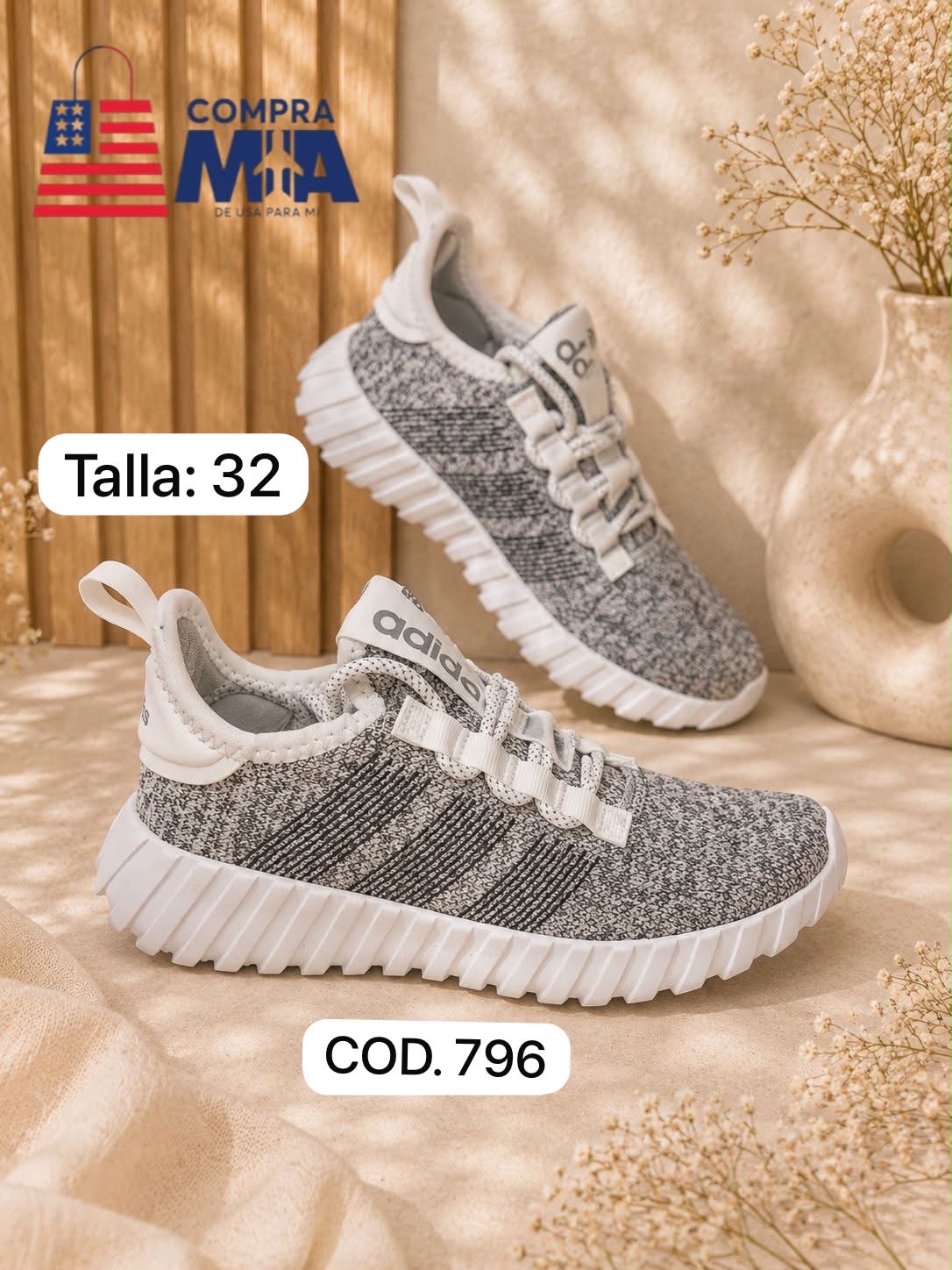 zapatilla niño color gris claro con suela blanca talla 32