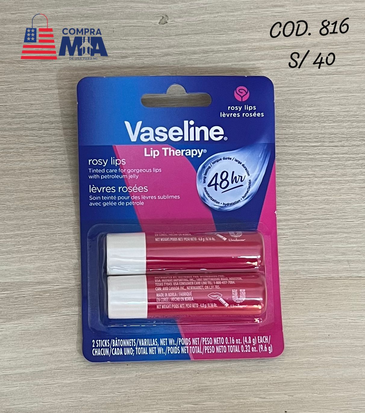 VASELINA DUO LABIOS CEREZA X2