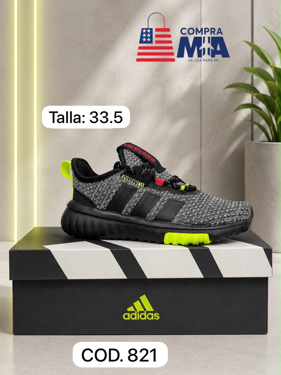 ZAPATILLAS DE NIÑO COLOR GRIS OSCURO, APLIQUES VERDE Y ROJO TALLA 33.5