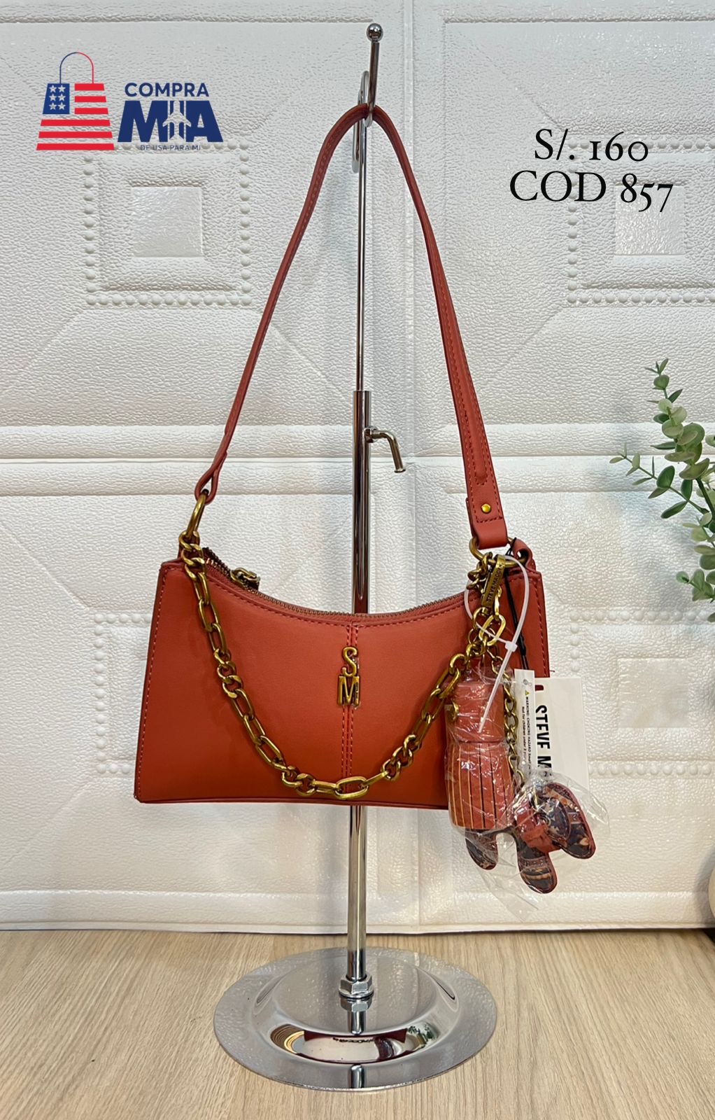 MINI CARTERA BAGETTE COLOR LADRILLO 
