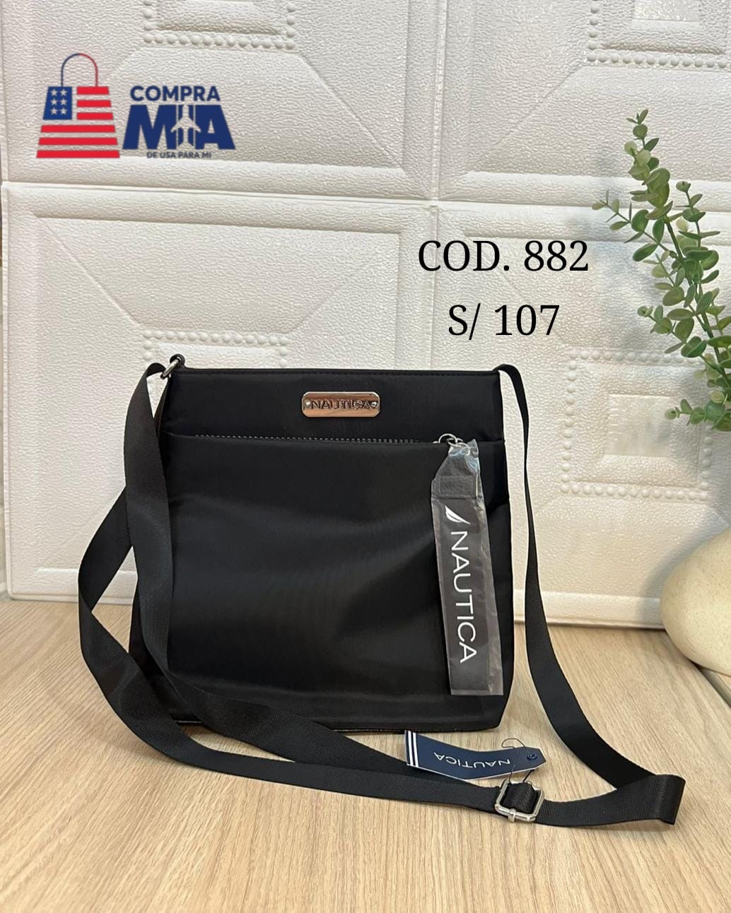 CARTERA NAUTICA NEGRA TELA MOJADA CORREA NEGRA