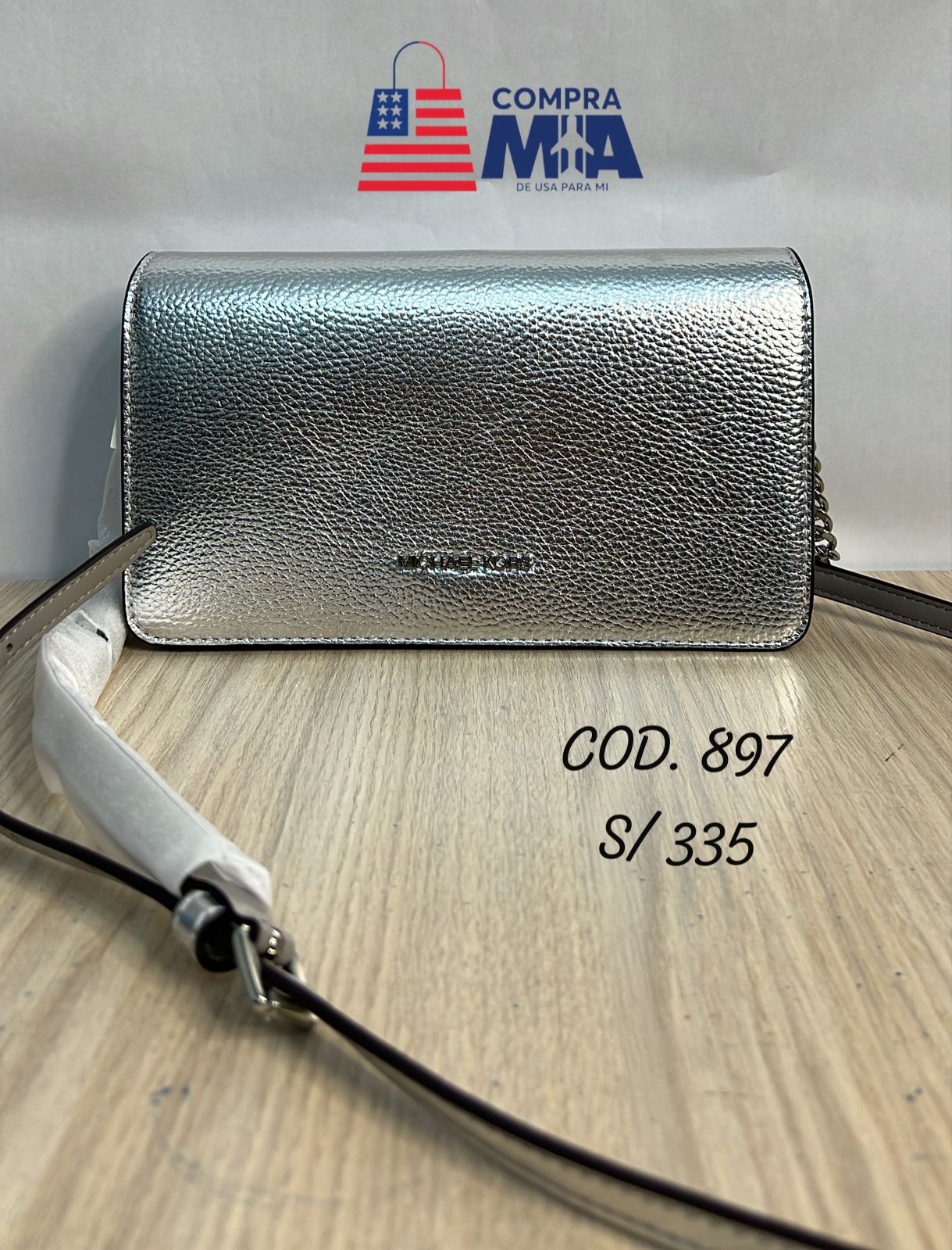 MK CROSSBODY PLATEADO 