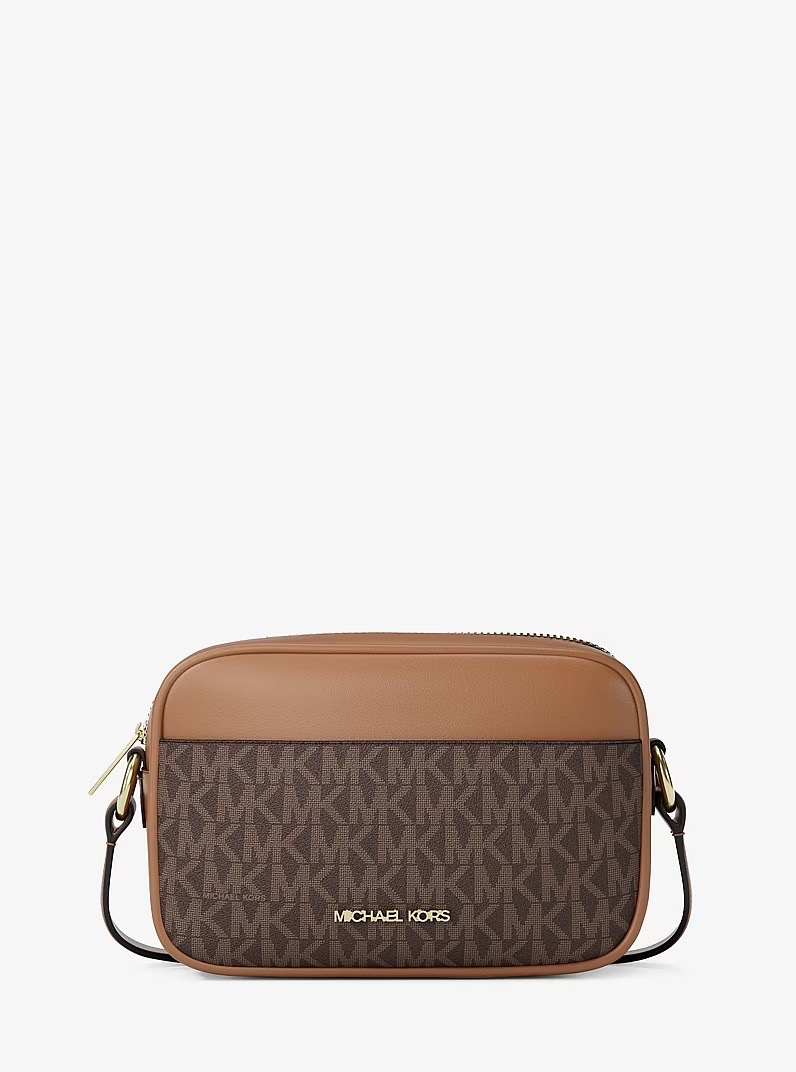 Jet Set Small Signature Logo Camera Crossbody Bag Color: BROWN MARRON MK 